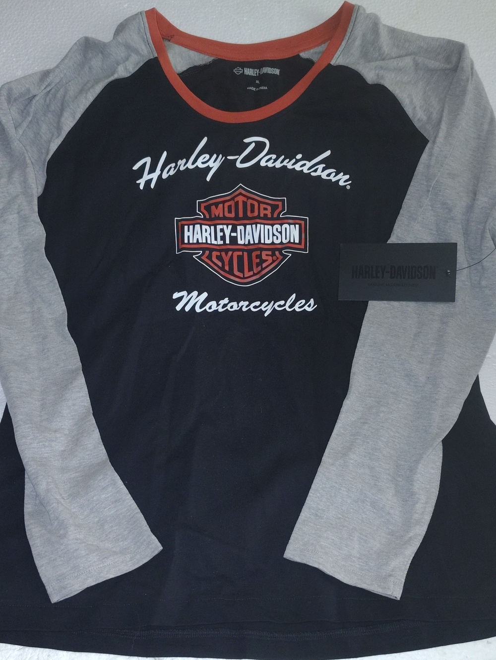 XL Harley-Davidson Black, Gray & Orange Long-Sleeve Shirt